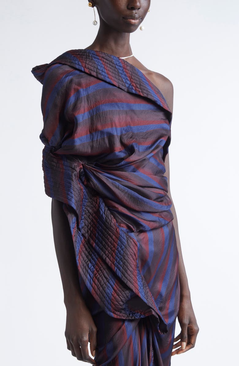 Dries Van Noten Dolla Stripe One-Shoulder, Alternate, color, Navy