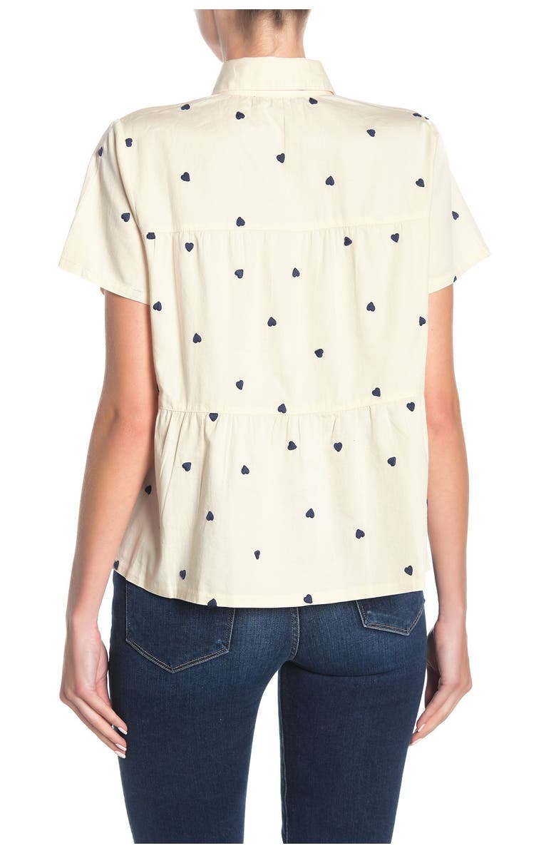 Madewell Heart Embroidered Button Front Peplum Shirt, Alternate, color,