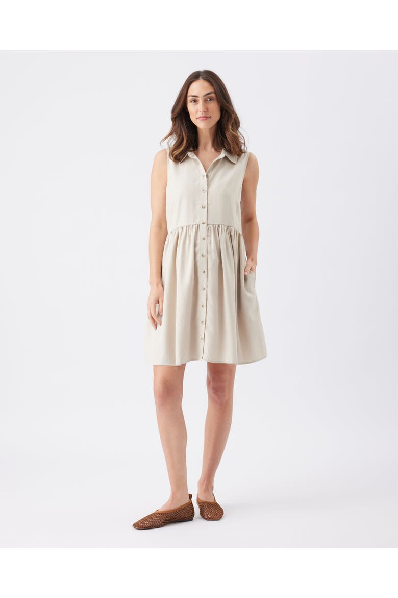 Chloe Button Down Sleeveless Tencel Maternity Dress, Alternate, color, Sand