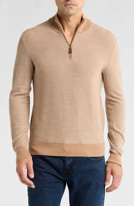 Bruno Magli Piqué Merino Wool Feeder Stripe Quarter Zip Pullover