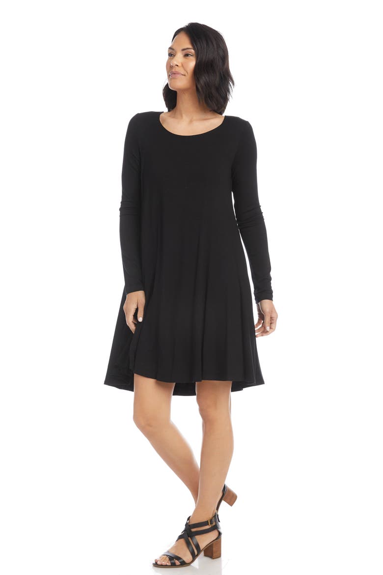 Maggie Long Sleeve Jersey Trapeze Dress, Alternate, color, BLACK