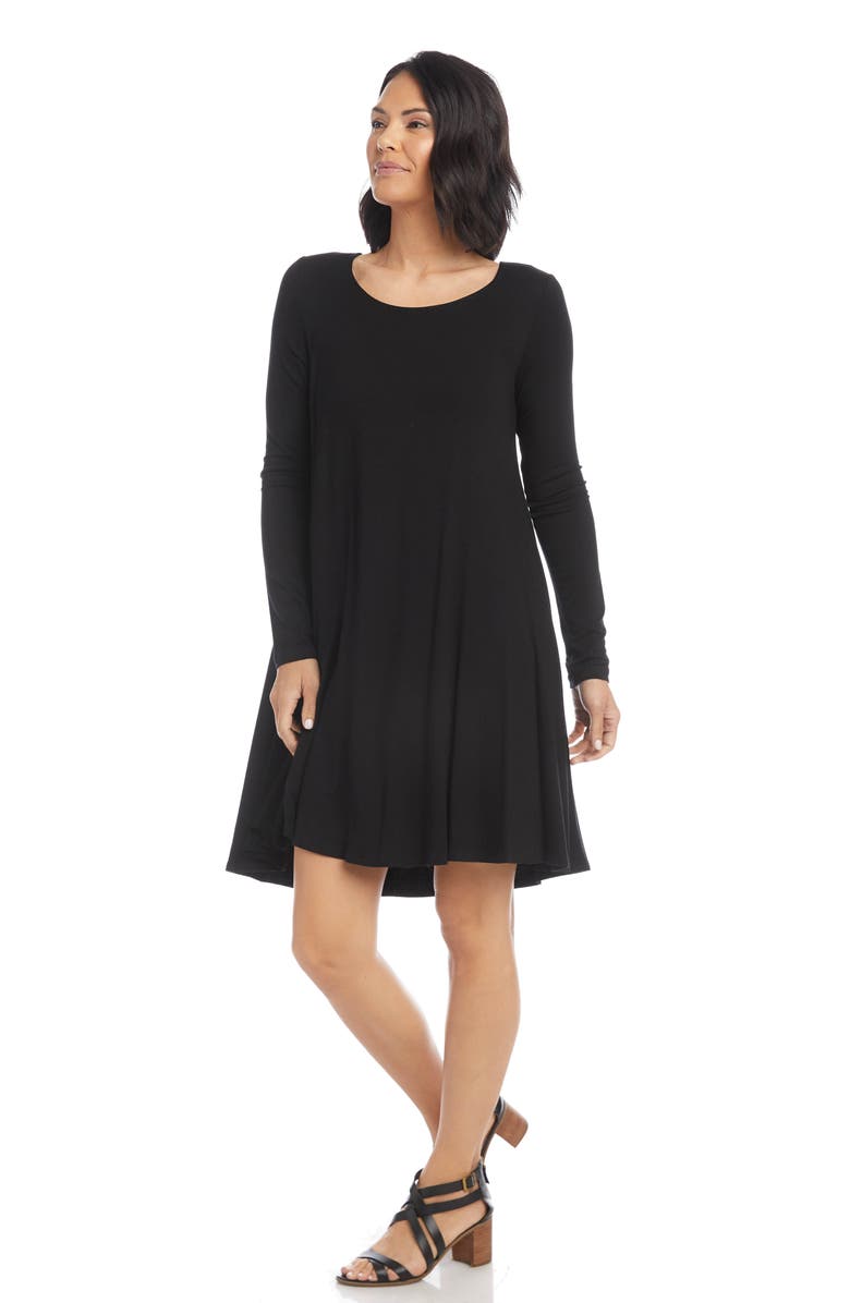 Karen Kane Maggie Long Sleeve Jersey Trapeze Dress, Alternate, color, Black