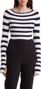 BY DESIGN Amiri Stripe Boat Neck Crop Sweater