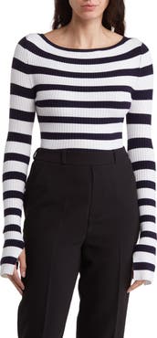 BY DESIGN Amiri Stripe Boat Neck Crop Sweater