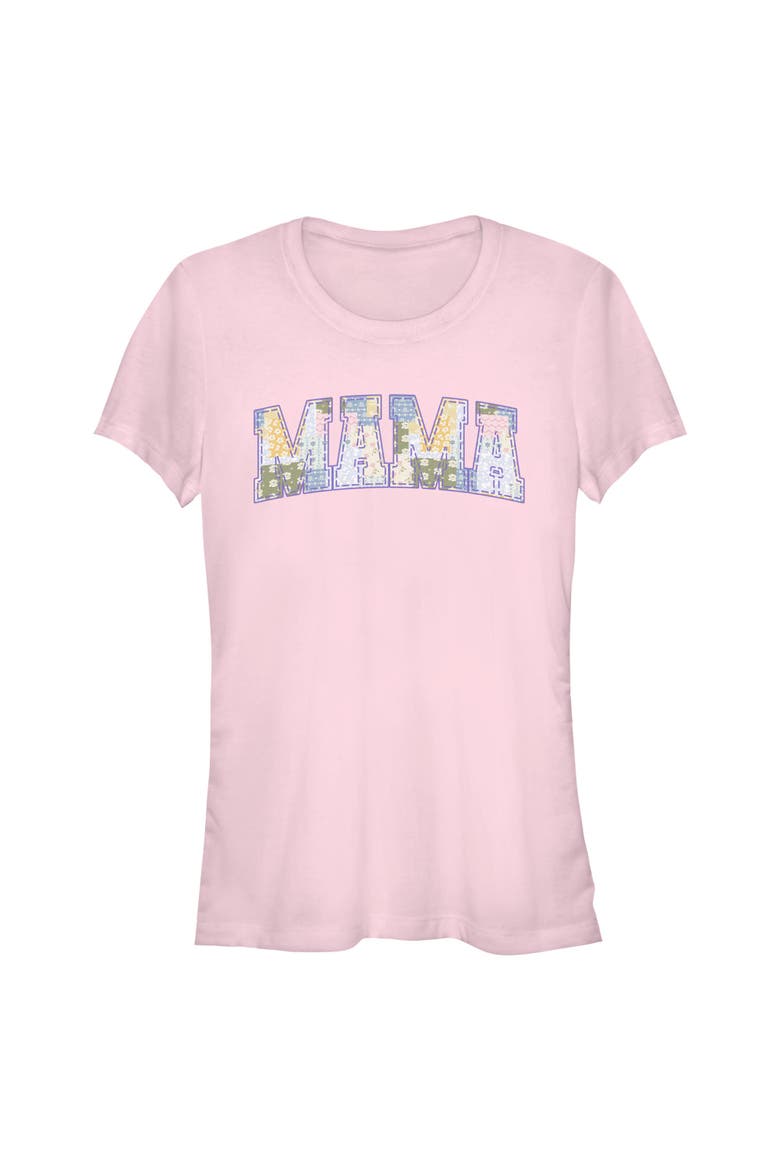 Junior's Disney Mama Collegiate Fabric Pattern  Graphic T-Shirt, Main, color, Light Pink