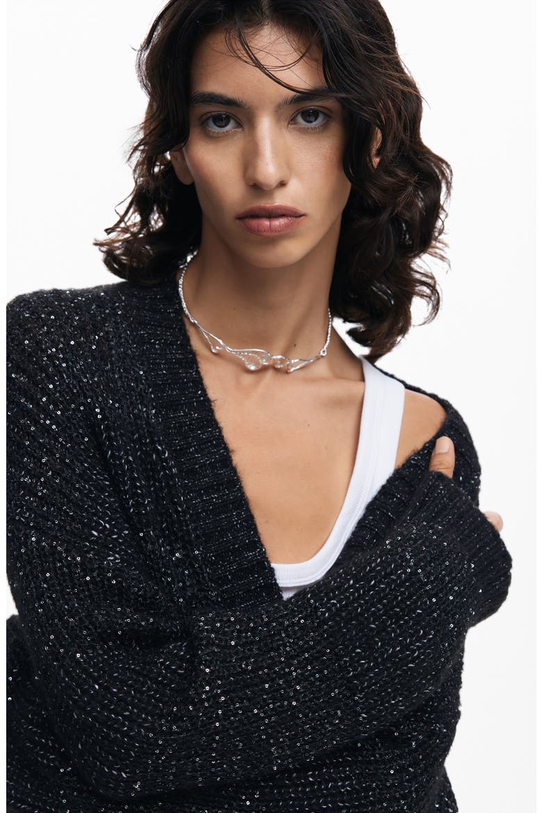Fredericton Sequin Cardigan, Alternate, color, BLACK