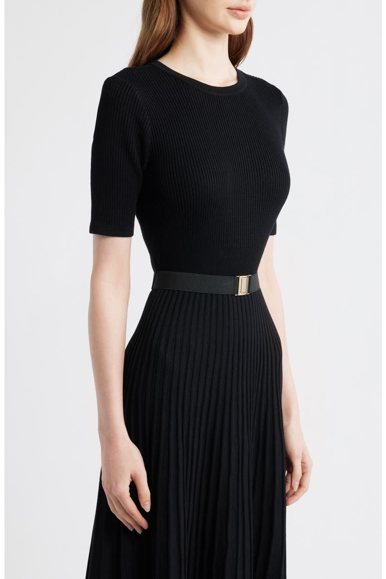 Belted Fit & Flare Sweater Dress, Alternate, color, BLACK