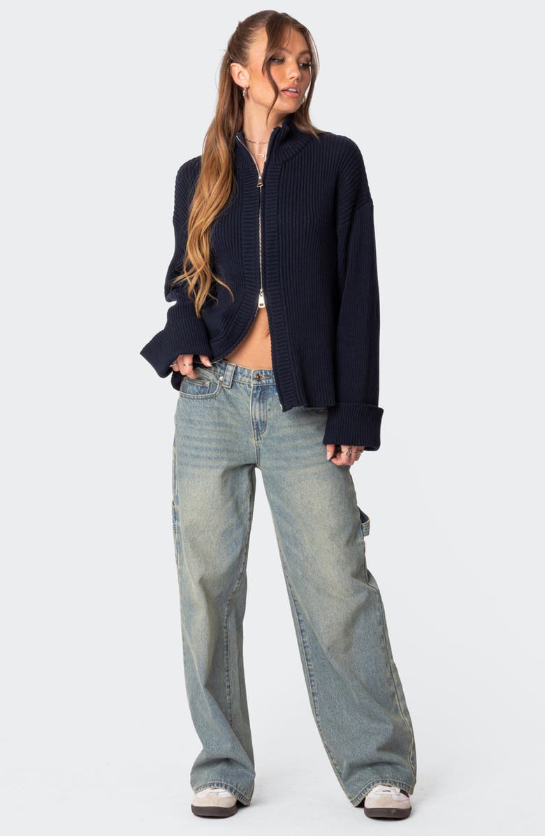 EDIKTED Oversize Zip Rib Cardigan, Alternate, color,