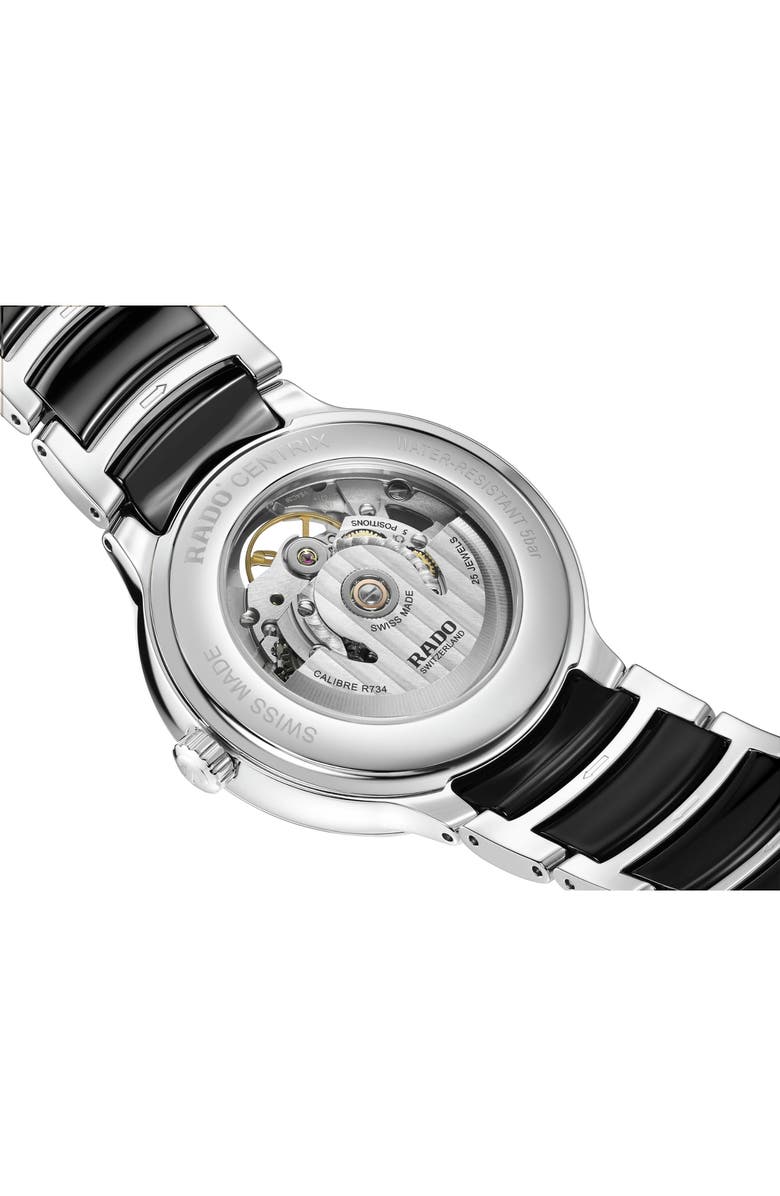 RADO Centrix Open Heart Automatic Ceramic Bracelet Watch, 39.5mm, Alternate, color, Black