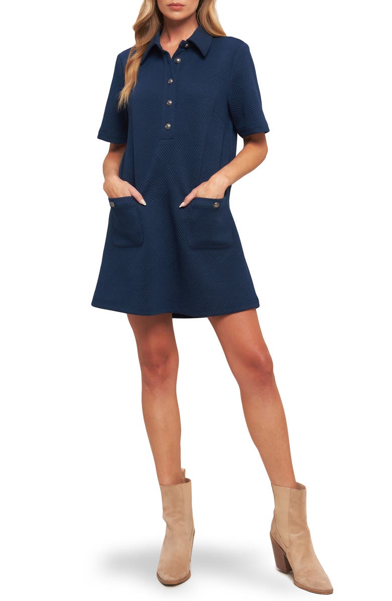 FLYING TOMATO Textured Short Sleeve Shirtdress, Main, color, Navy