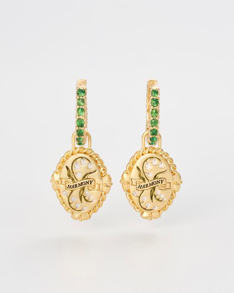 May Birthstone Lily of the Valley Huggie Earrings