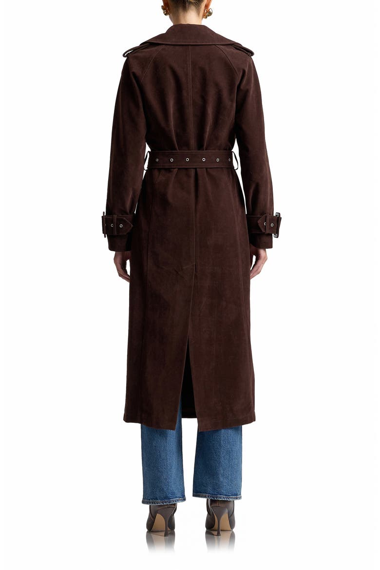 Double Breasted Faux Suede Trench Coat, Alternate, color, CHOCOLATE