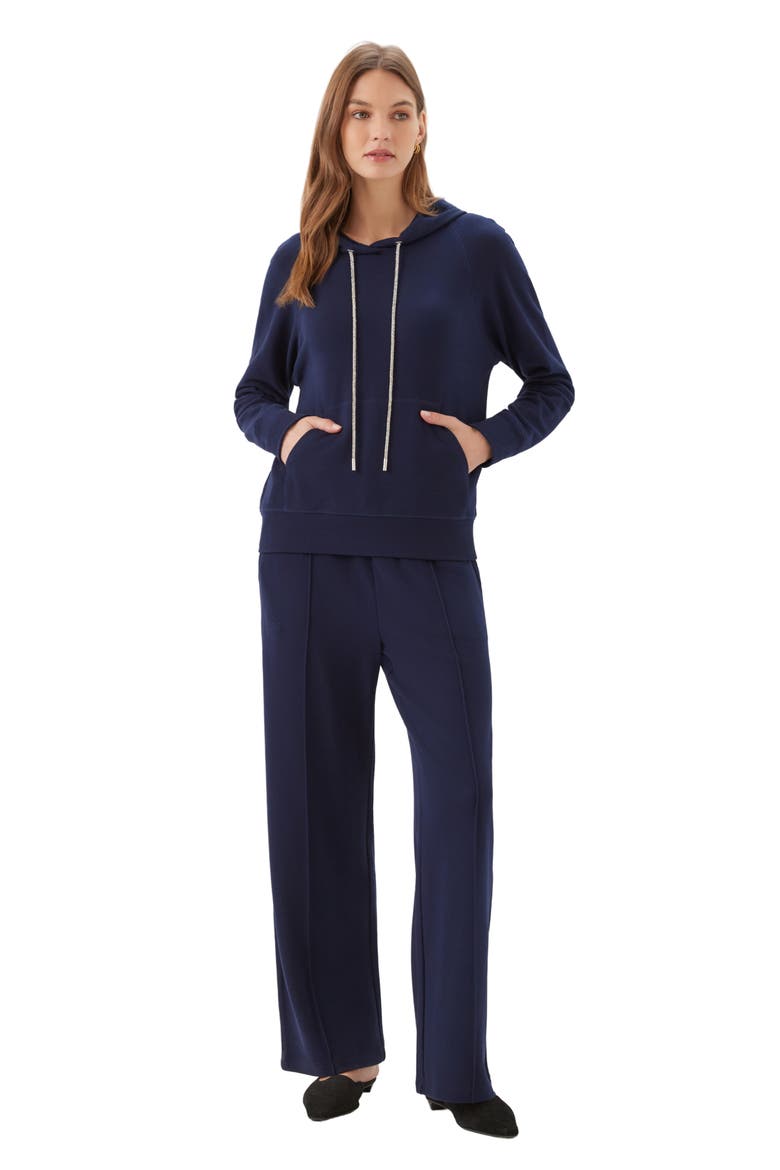 Pintuck Drawstring Wide Leg Sweatpants, Alternate, color, NAVY