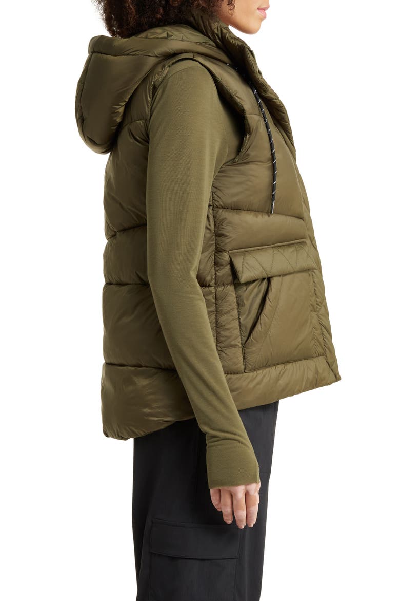 Quilted Hooded Cocoon Vest, Alternate, color, OLIVE NIGHT