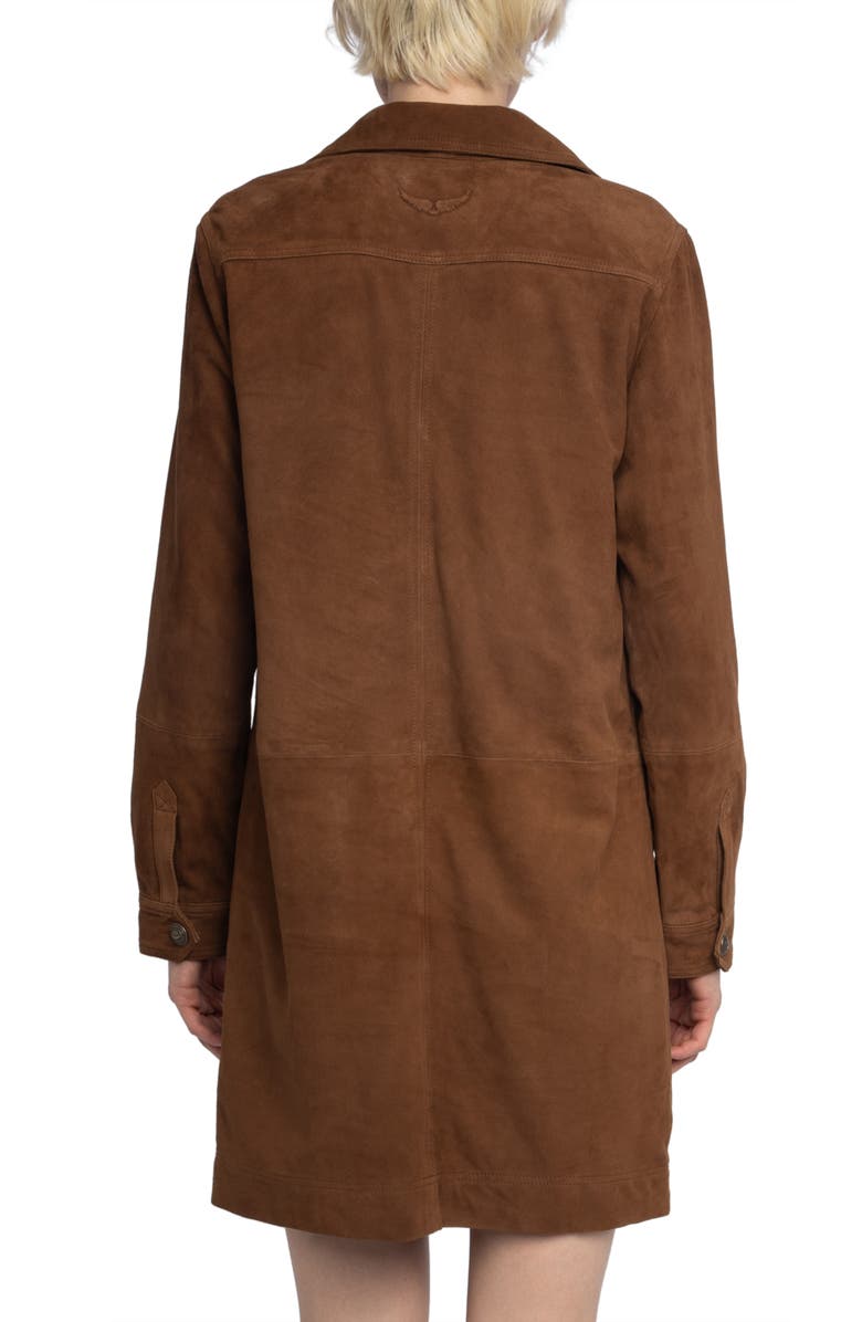 Zadig & Voltaire Remacha Long Sleeve Suede Shirtdress, Alternate, color, Cognac