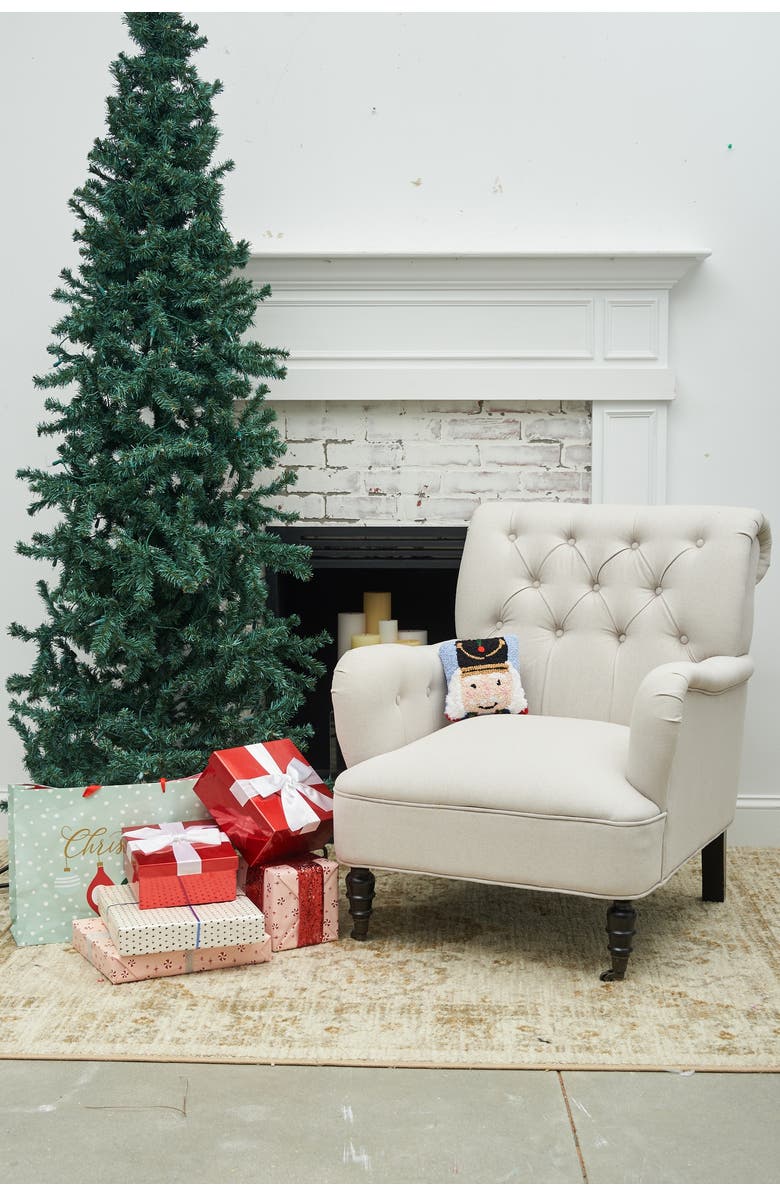 C&F Home Nutcracker Hooked Small/Petite Christmas Accent Pillow, 8" x 8", Alternate, color, Blue