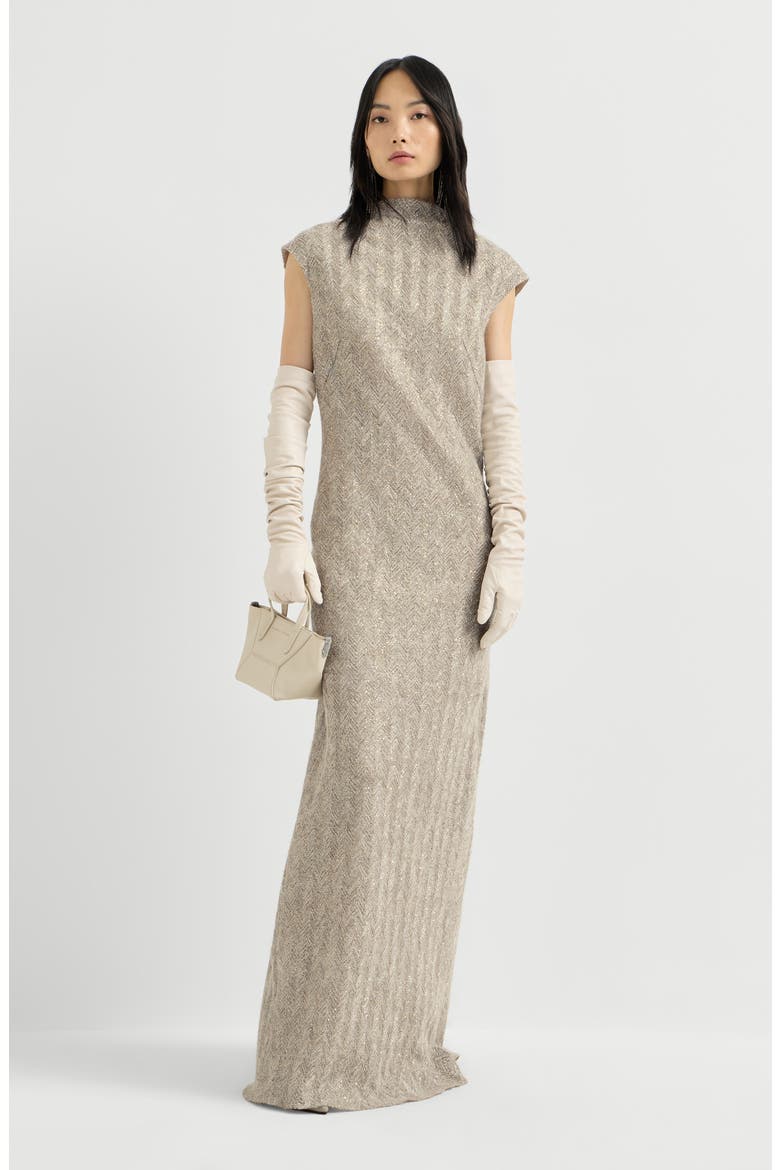Dazzling chevron embroidery dress in sparkling mohair and wool, Alternate, color, Rope
