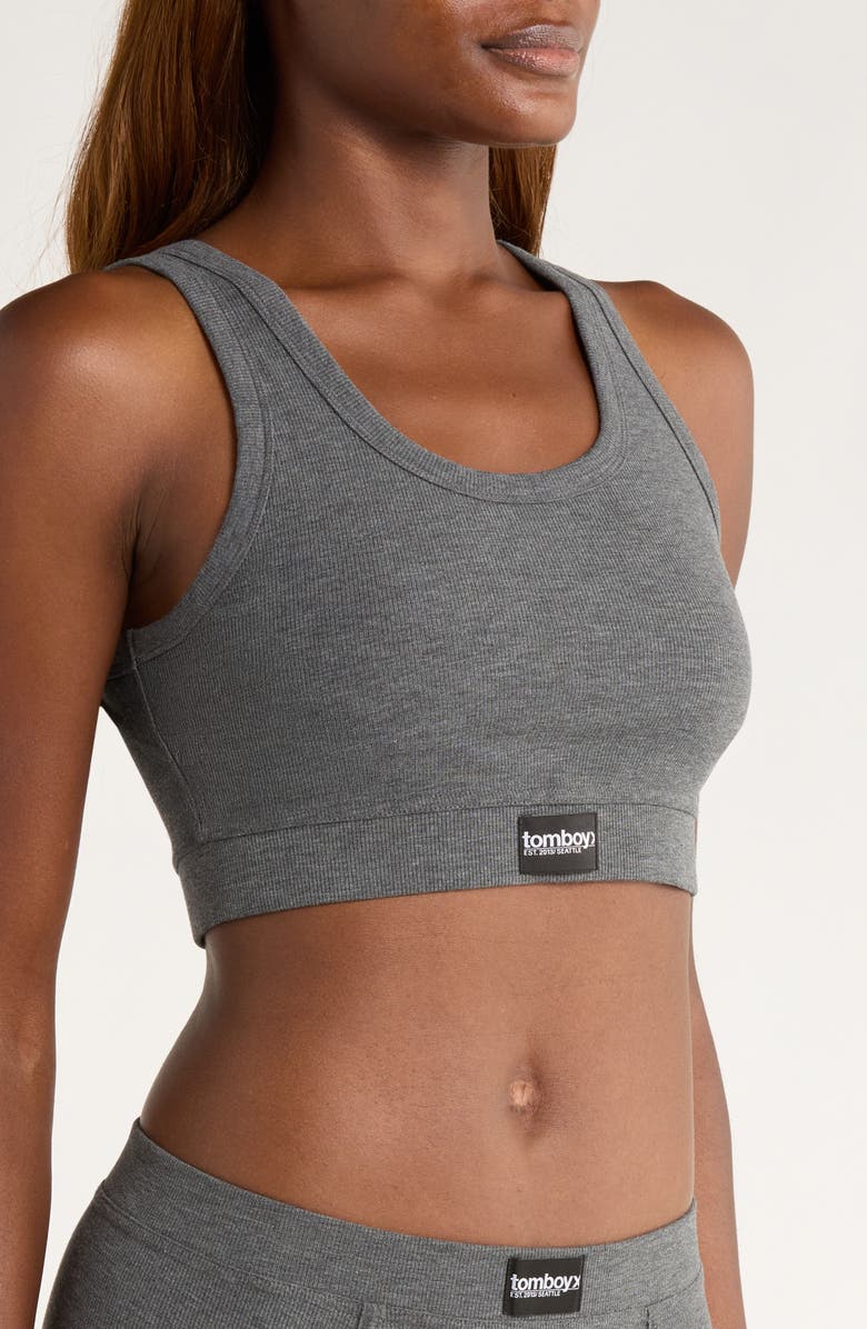 TomboyX Essentials Rib Sports Bra, Alternate, color, Heather Gray
