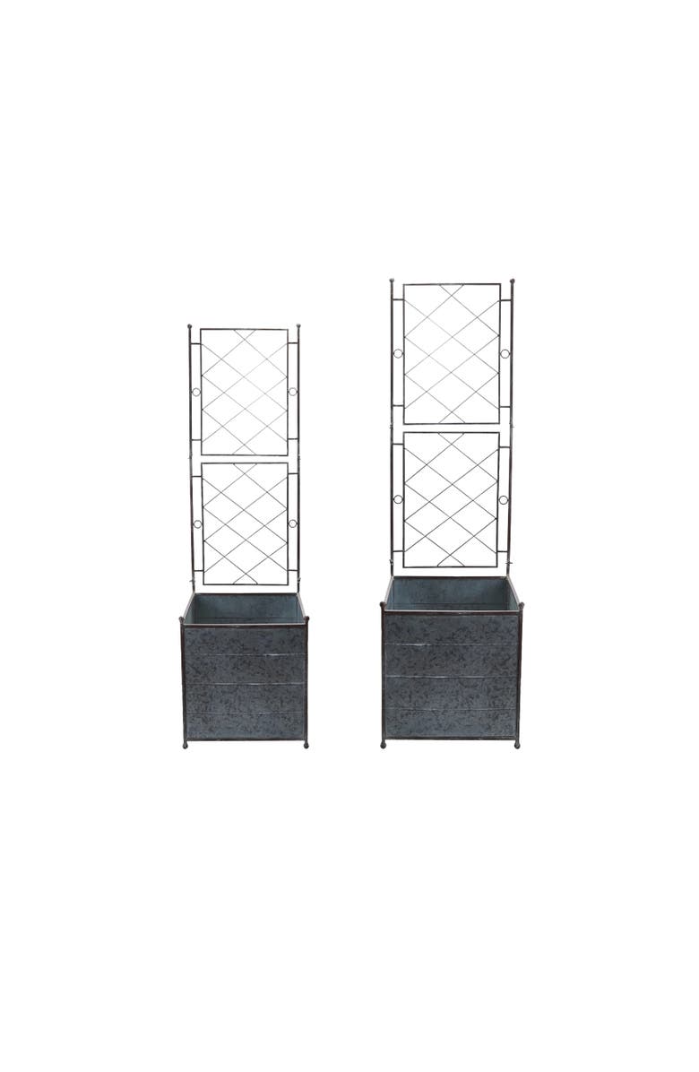 Storied Home 2-Piece Galvanized Metal Planters with Trellis, Silver, Main, color, Grey