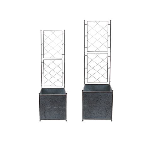 2-Piece Galvanized Metal Planters with Trellis, Silver