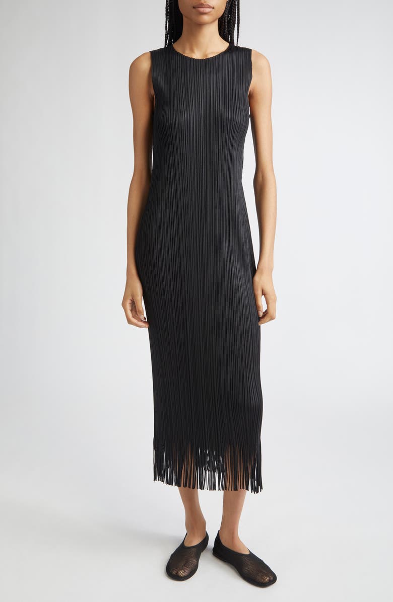 Pleats Please Issey Miyake Wave Pleated Sleeveless Midi Dress, Main, color, Black