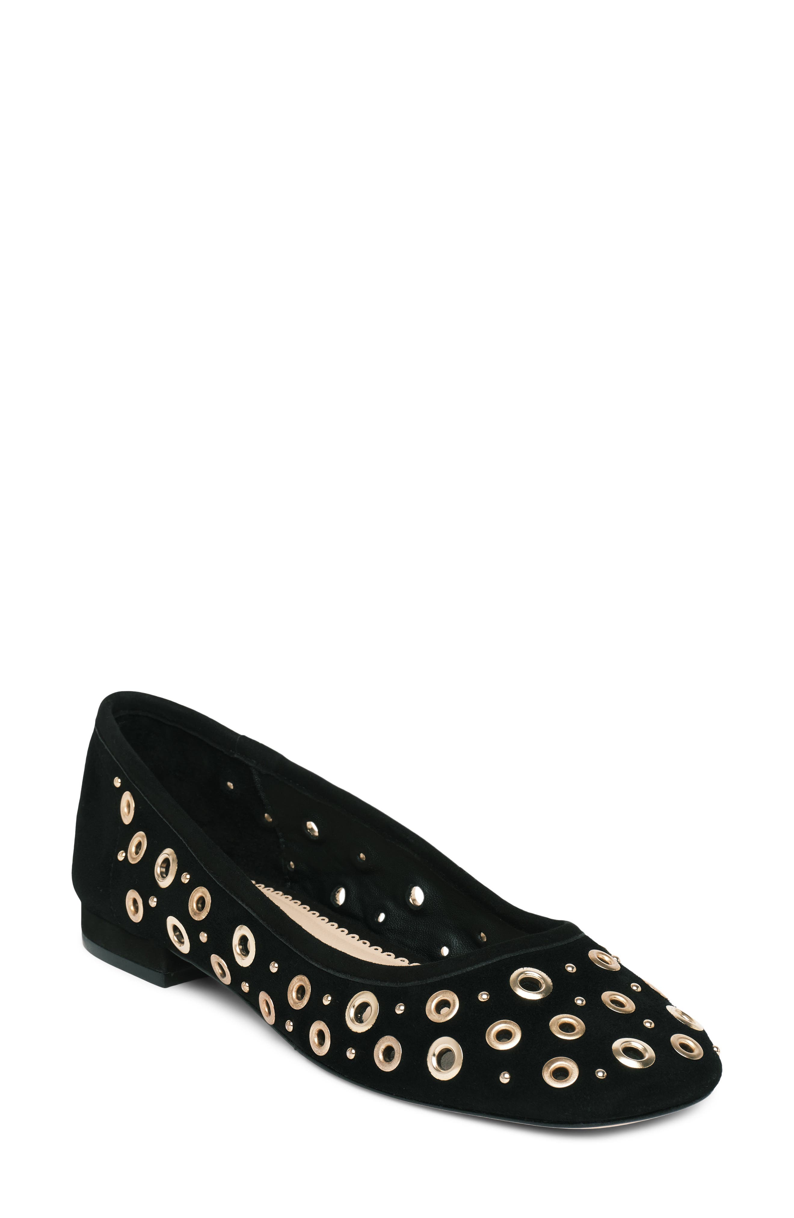 Ivy Mixed Hardware Ballet Flat, Main, color, BLACK