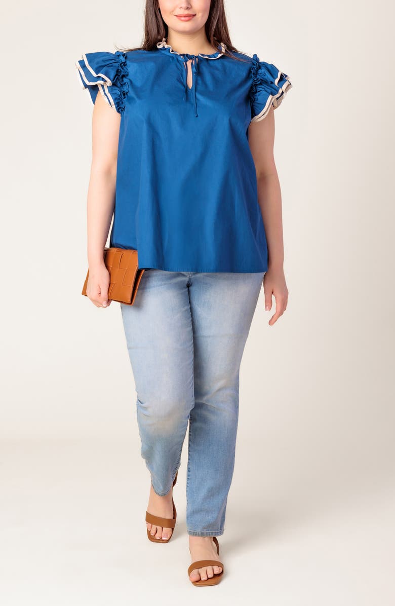 FLYING TOMATO Flutter Sleeve Top, Alternate, color, Navy/Ivory