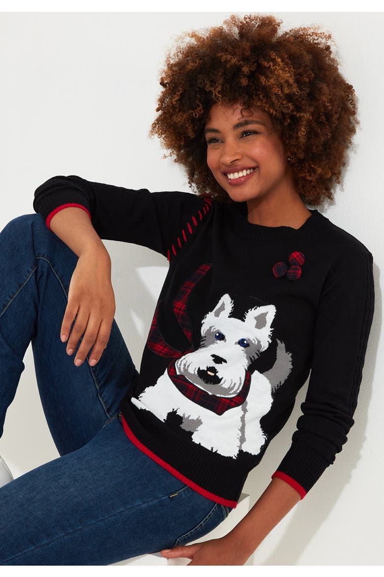 Puppy In Plaid Pullover Novelty Sweater, Main, color, PLAID PUPPY