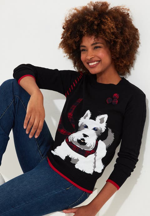 Puppy In Plaid Pullover Novelty Sweater (Plus)