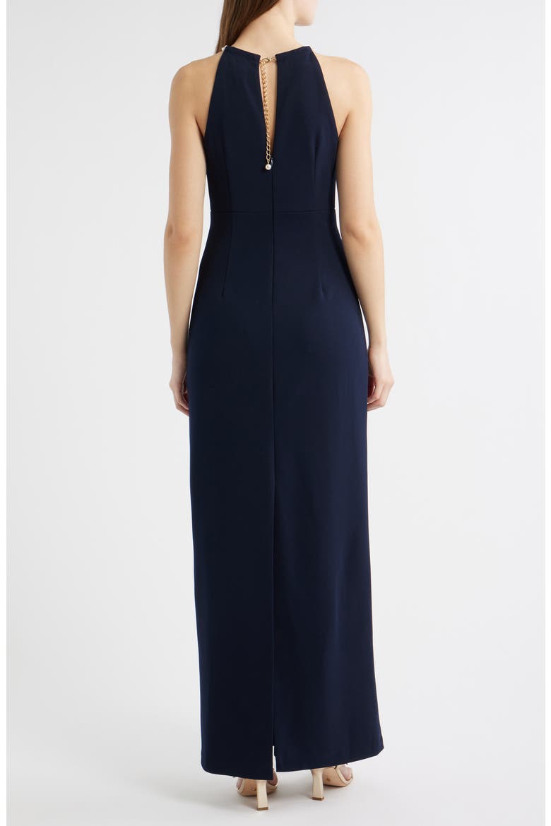 Faux Pearl Neckline Gown, Alternate, color, NAVY