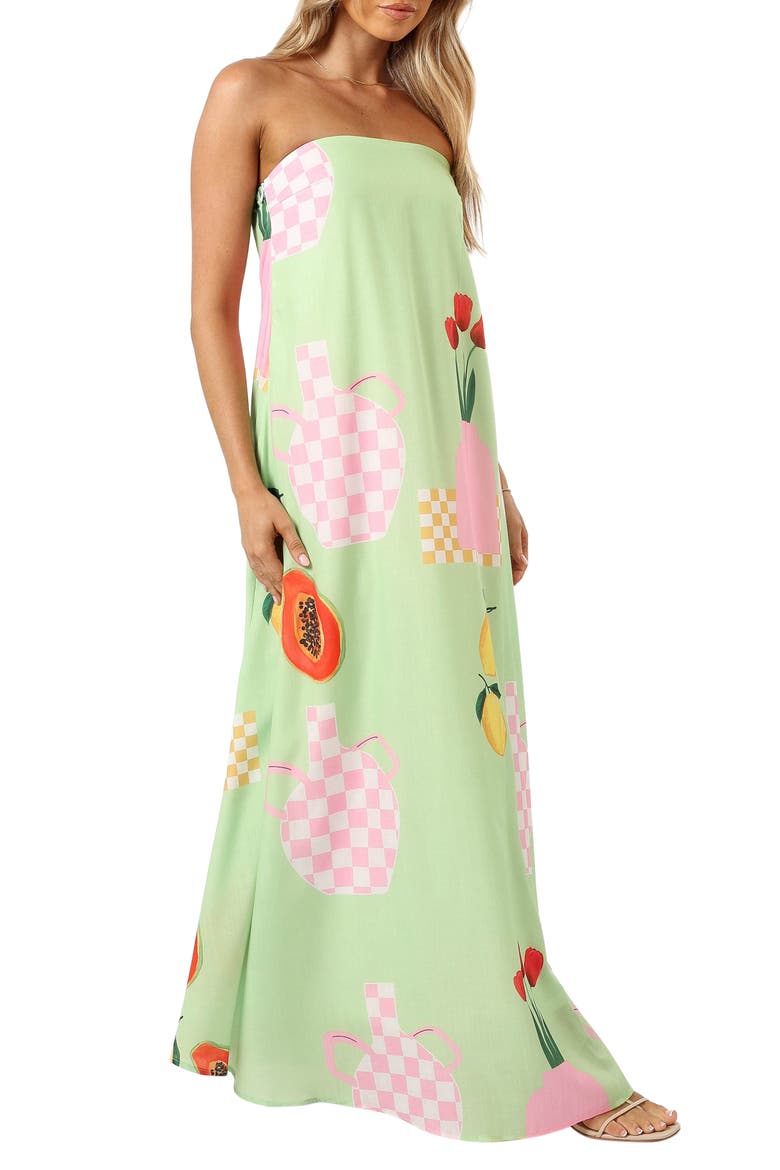 Piccolo Fruit Print Strapless Maxi Dress, Alternate, color, GREEN PAPAYA