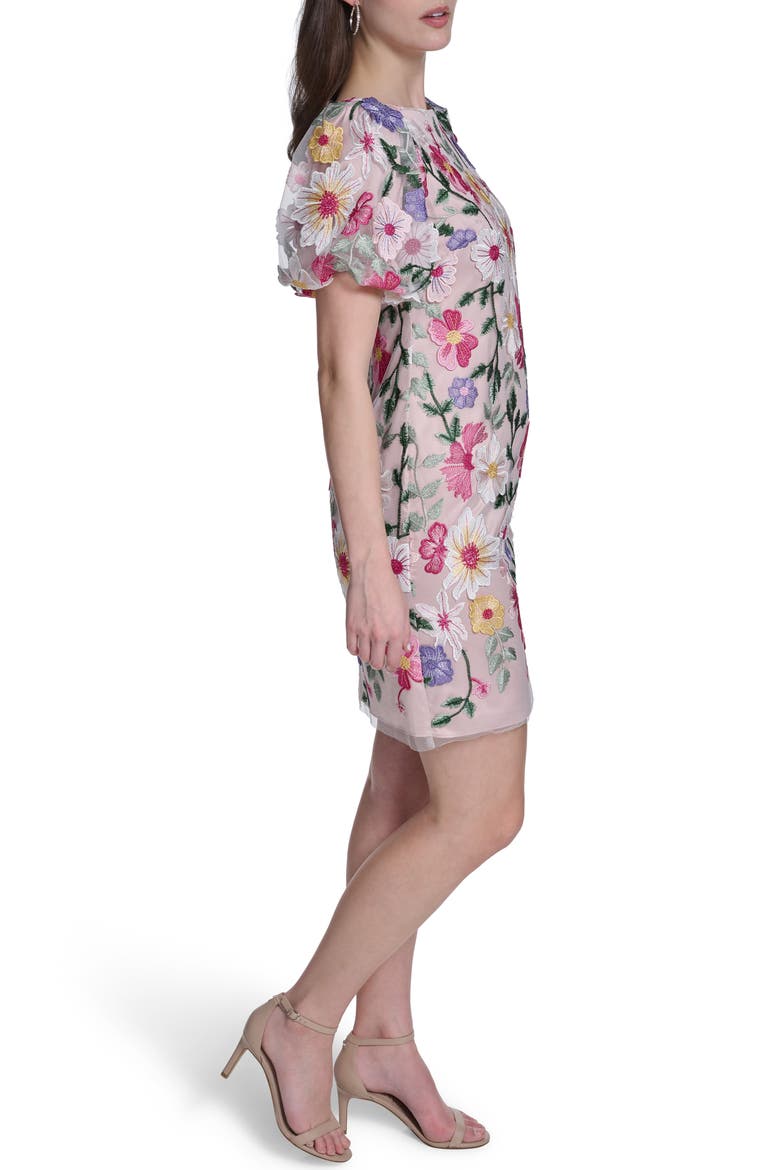 Puff Sleeve Floral Shift Dress, Alternate, color, PINK MULTI