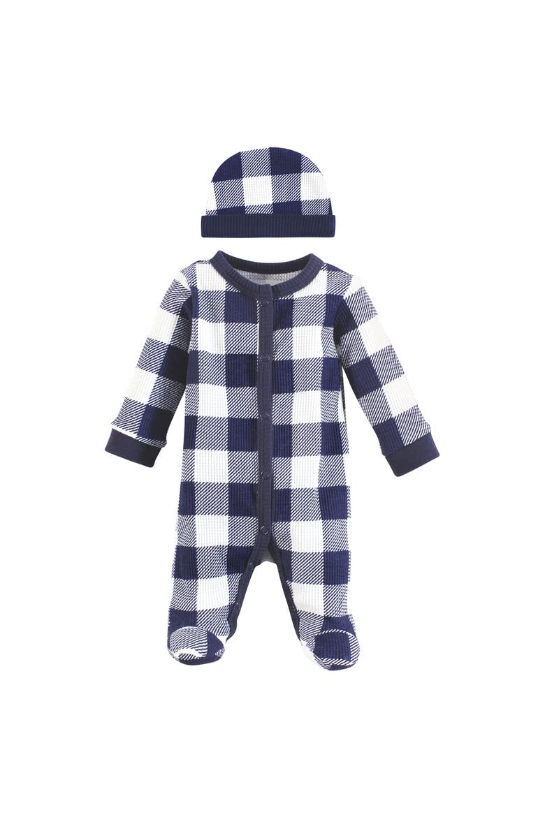 Thermal Preemie Sleep and Play & Cap, Main, color, Navy Plaid
