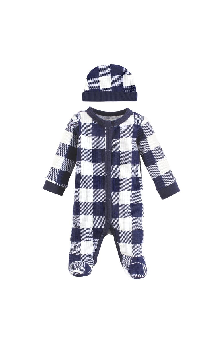 Hudson Baby Thermal Preemie Sleep and Play & Cap, Main, color, Navy Plaid