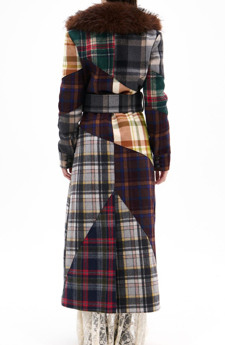 AZALEA WANG Cadault Plaid Patchwork Trench Coat, Alternate, color, Brown Multi
