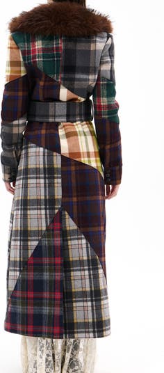 AZALEA WANG Cadault Plaid Patchwork Trench Coat | Nordstrom