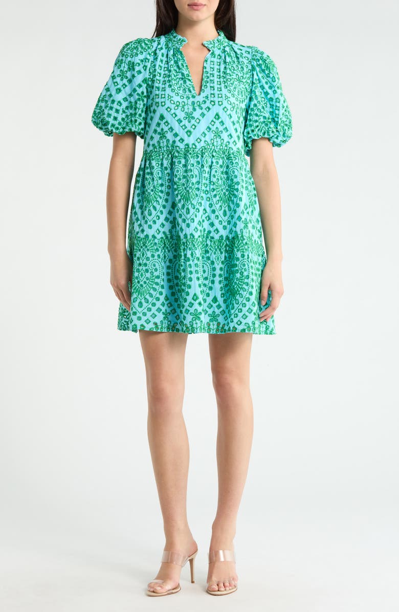 SUGARLIPS At Sea Jacey Eyelet Babydoll Dress, Main, color, Blue-Kelly