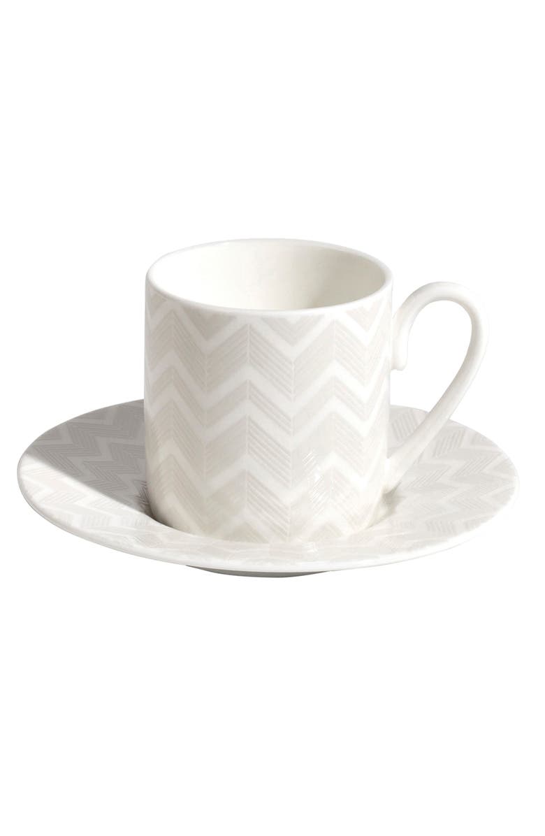 Missoni Home Tableware Coffee Cup & Saucer ZIG ZAG Set of 6 in Luxury Box White diam. 2.3", H 2.5", Cap. 4 oz, Saucer diam. 4.75", Main, color, White