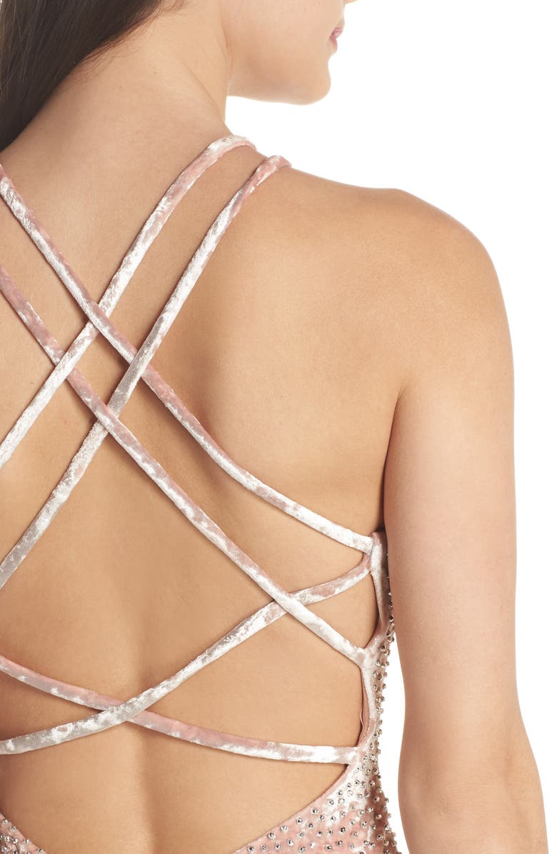 Xscape Evenings Xscape Beaded Crushed Velvet Gown, Alternate, color, 