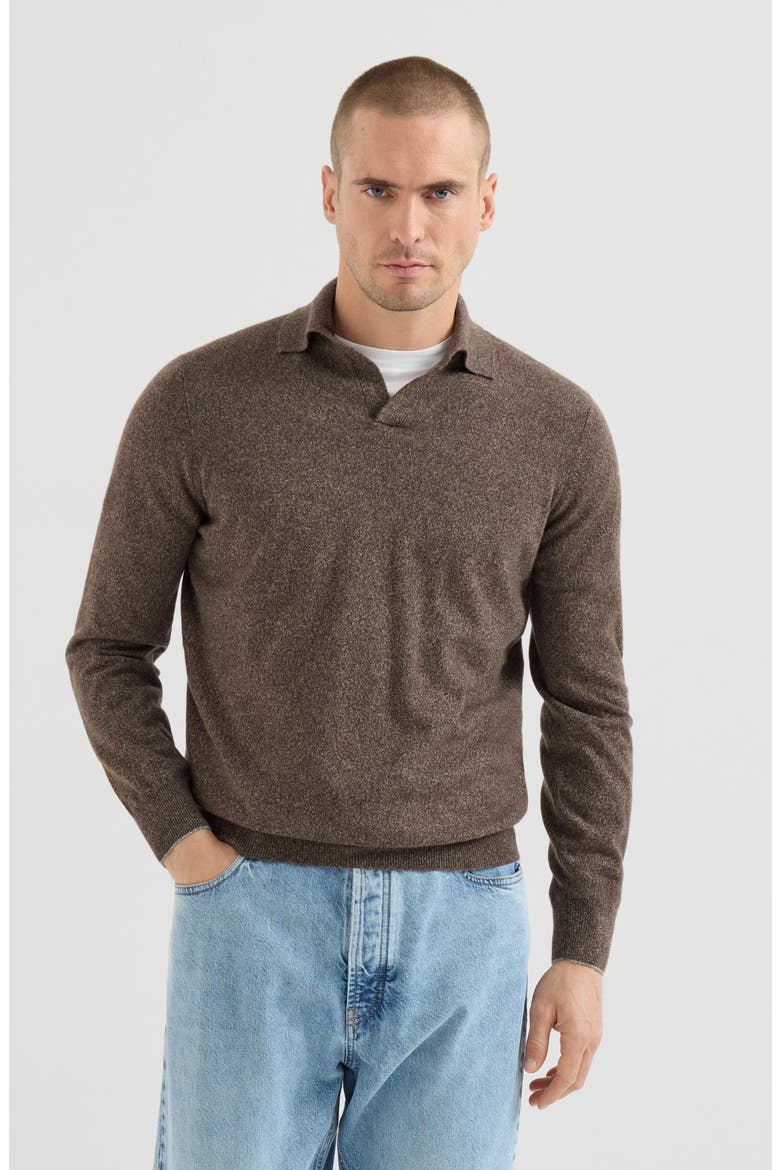 Mouliné cashmere knit polo, Main, color, Grey