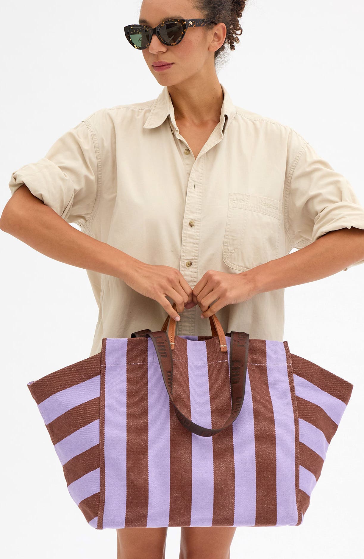 Beach Canvas Stripe Tote, Alternate, color, JACARANDA/ HAZELNUT