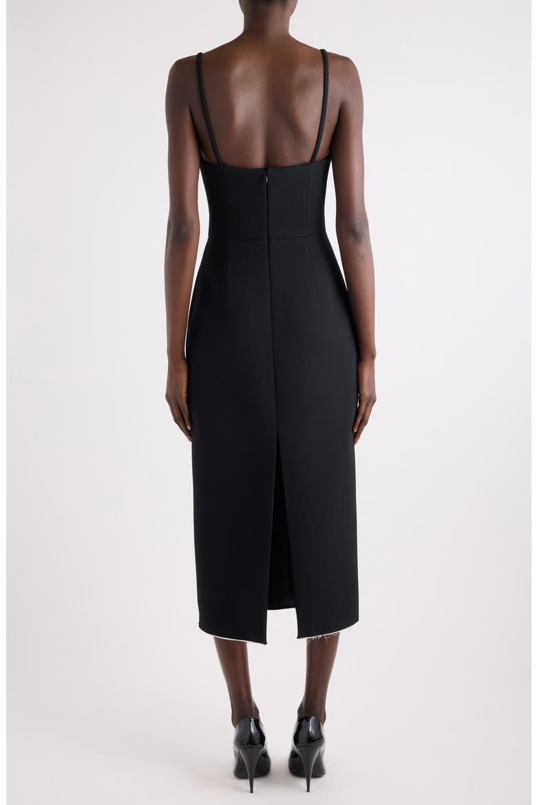 Raw Edge Stretch Crepe Midi Dress, Alternate, color, BLACK