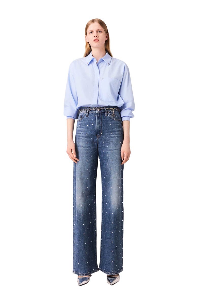 maje Wide-leg denim jeans with studs, Main, color, Blue