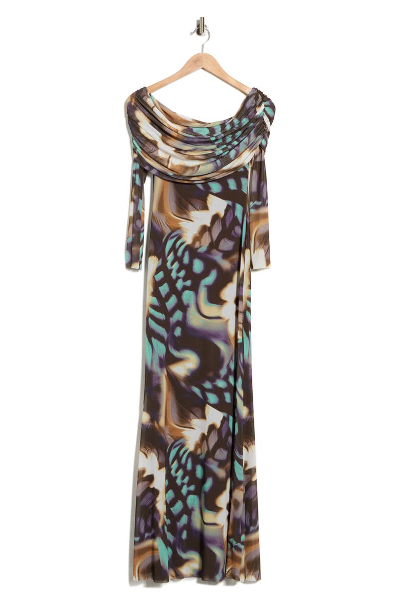 Thelma Off the Shoulder Long Sleeve Dress, Alternate, color, FEATHER SWIRL