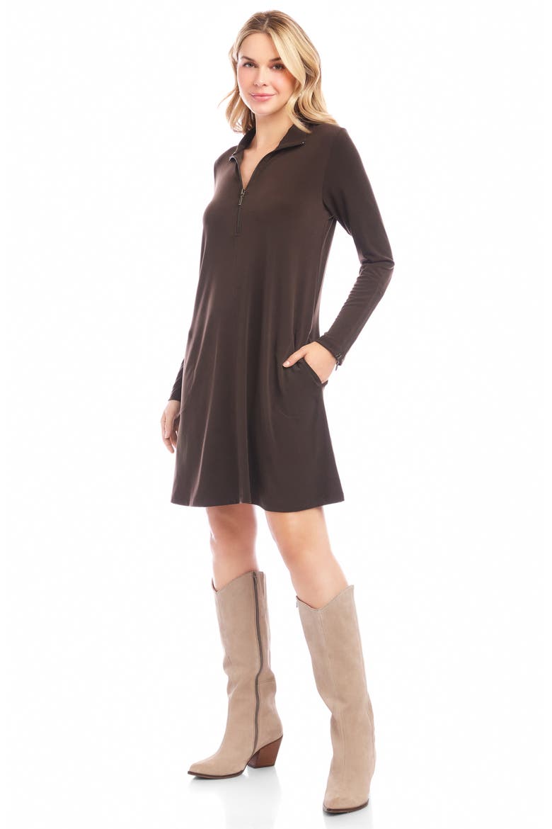 Half Zip Long Sleeve Travel Jersey Dress, Alternate, color, BROWN