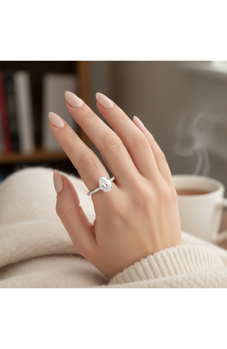 LuvMyJewelry Rania 14K White Gold Pear Lab Grown Diamond Hidden Halo Engagement Ring - 1.95 Ct, Alternate, color, 14K White Gold