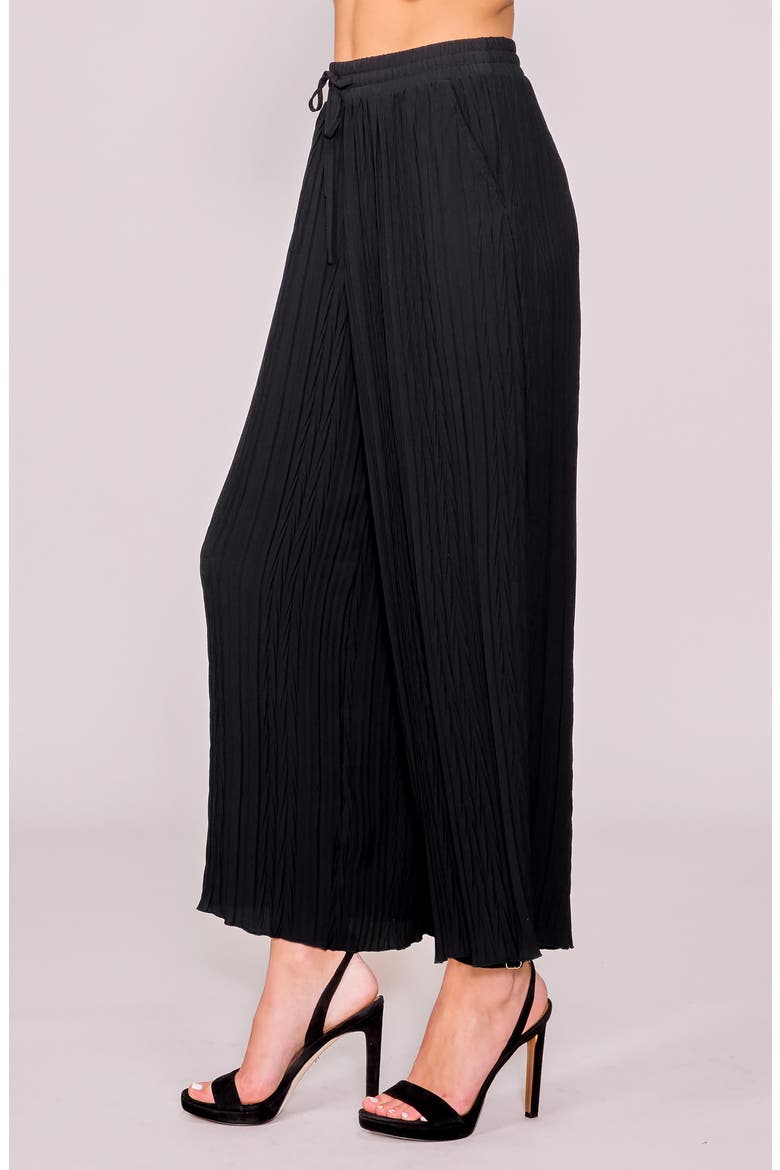 Crinkle Pleat Wide Leg Drawstring Pants, Alternate, color, BLACK