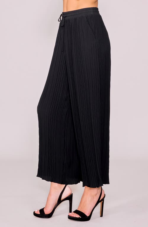 Melloday Crinkle Pleat Wide Leg Drawstring Pants In Black