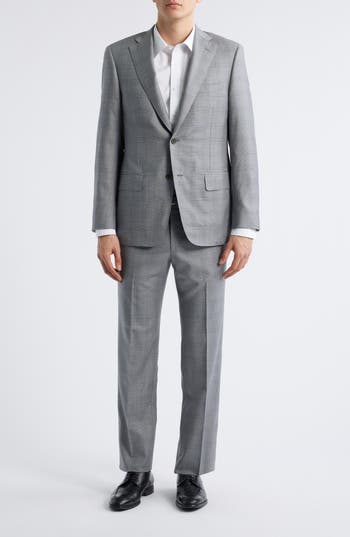 Heritage Gold Classic Fit Super 130s Grey Plaid Wool Suit In Gray