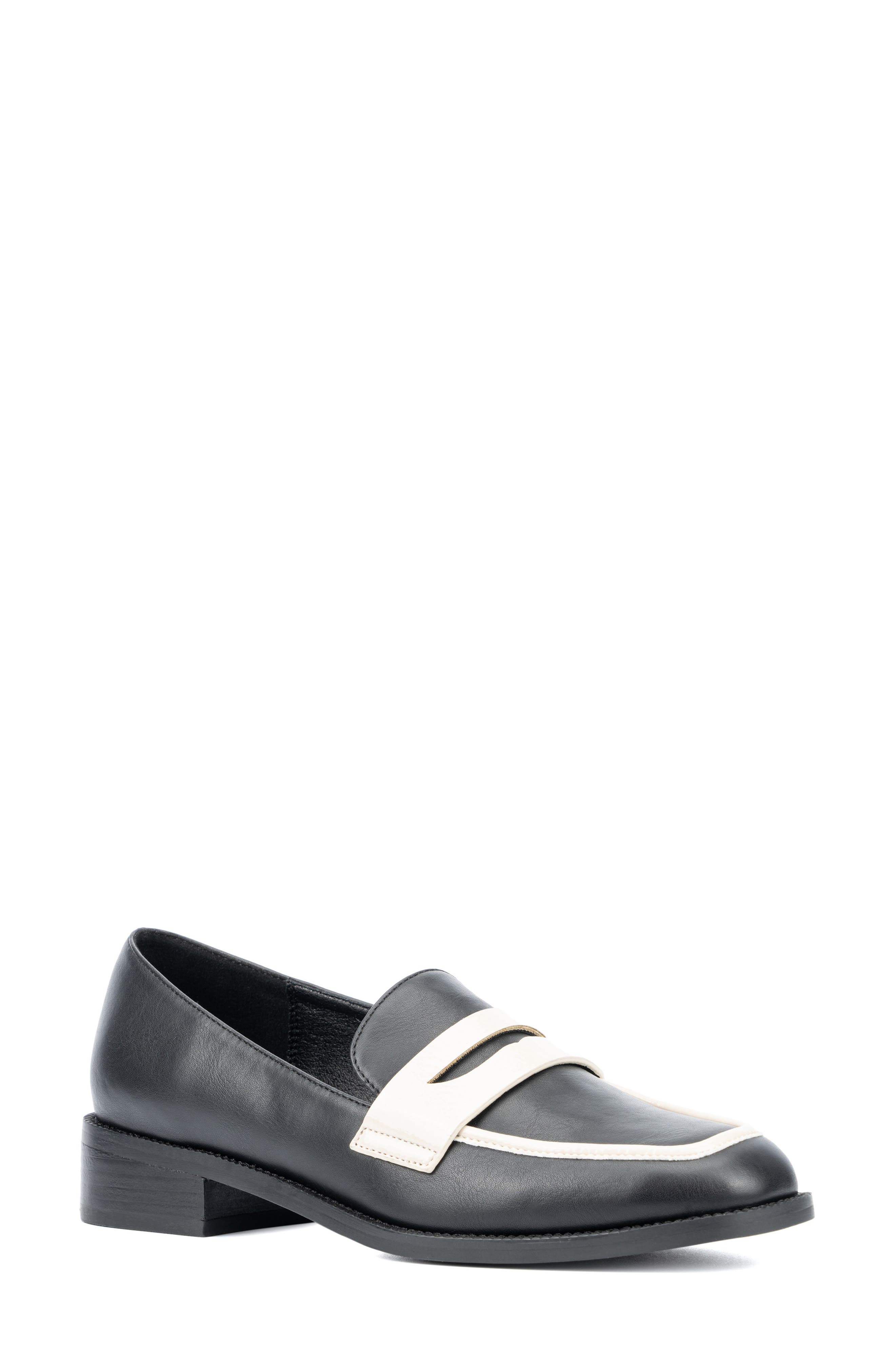 TORGEIS Teagan Penny Loafer, Main, color, Black/ White